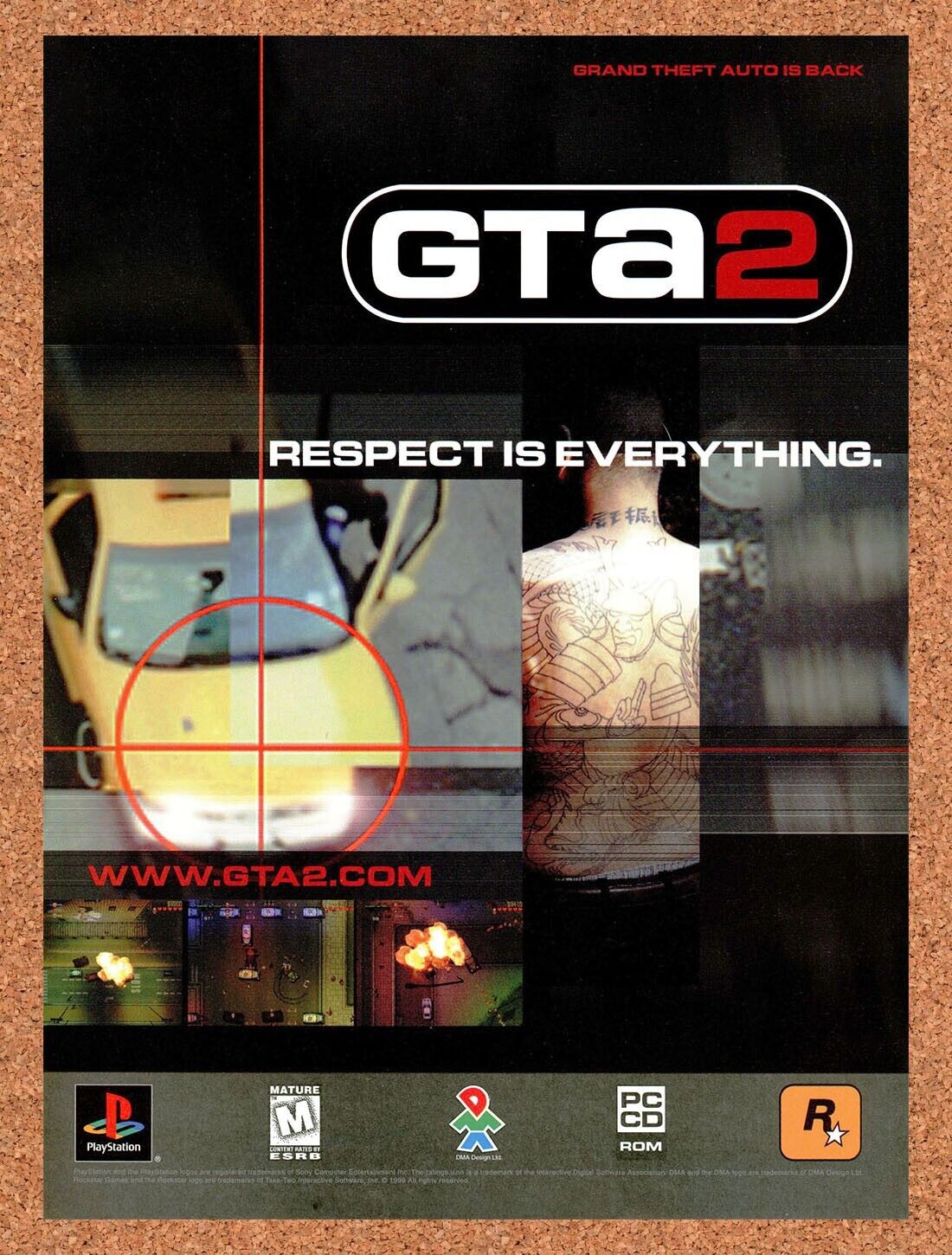 Grand Theft Auto 2 PC GTA2 Original 1999 Ad Authentic Rockstar Video Game Promo