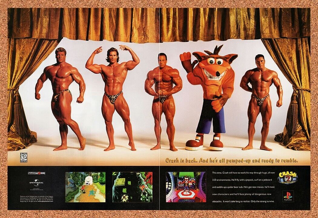 1998 Crash Bandicoot 2 Cortex Strikes Back PS1 Original Ad / Retro Wall Art v1