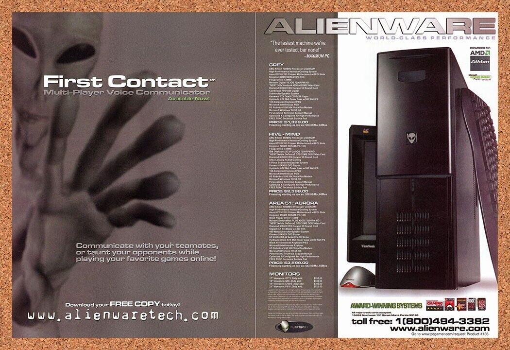 2000 Alienware First Contact Voice Communicator Original Ad / Retro Wall Art v25