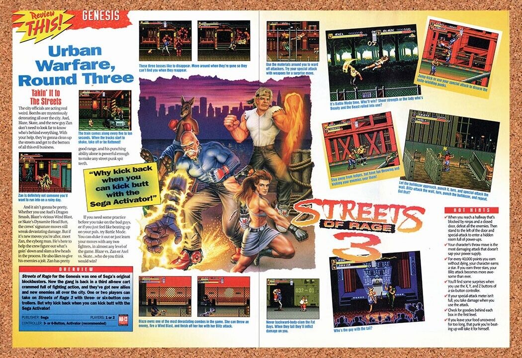 1994 Streets Of Rage 3 Genesis Original Advertisement / Retro Wall Art v3