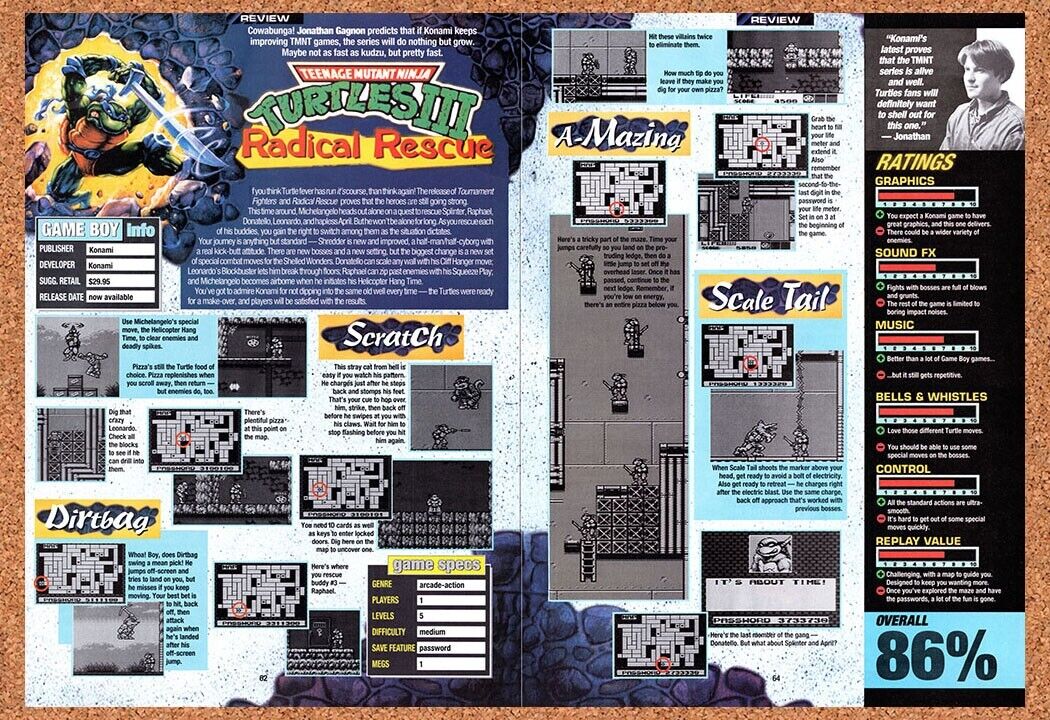 1994 Turtles 3 Radical Rescue Game Boy Original Ad / Retro Wall Art V1