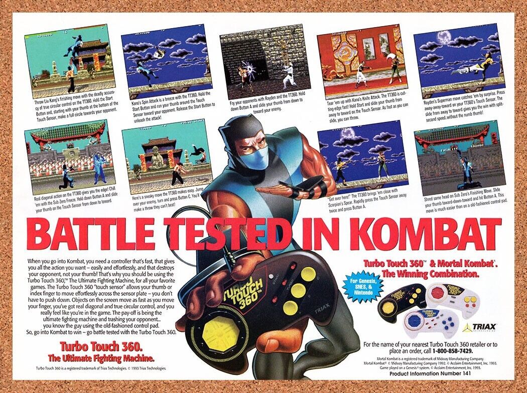 1993 Mortal Kombat Turbo Touch 360 Original Advertisement / Retro Wall Art v1