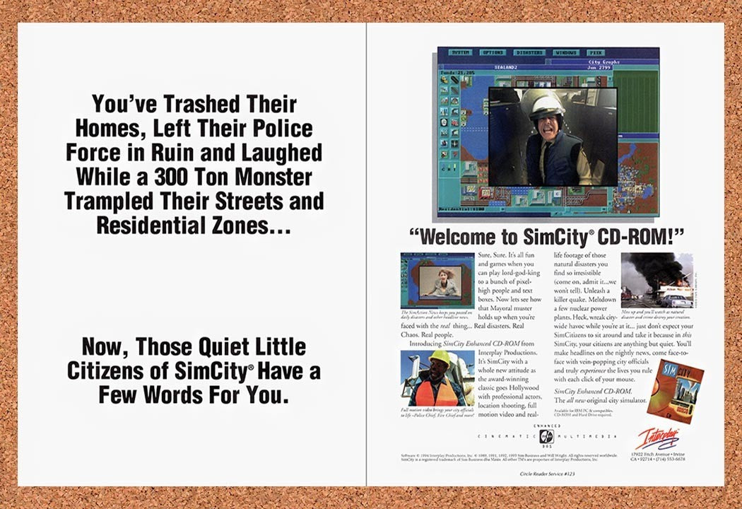 1994 Sim City Enhanced CD-ROM Original Advertisement / Retro Promo v1