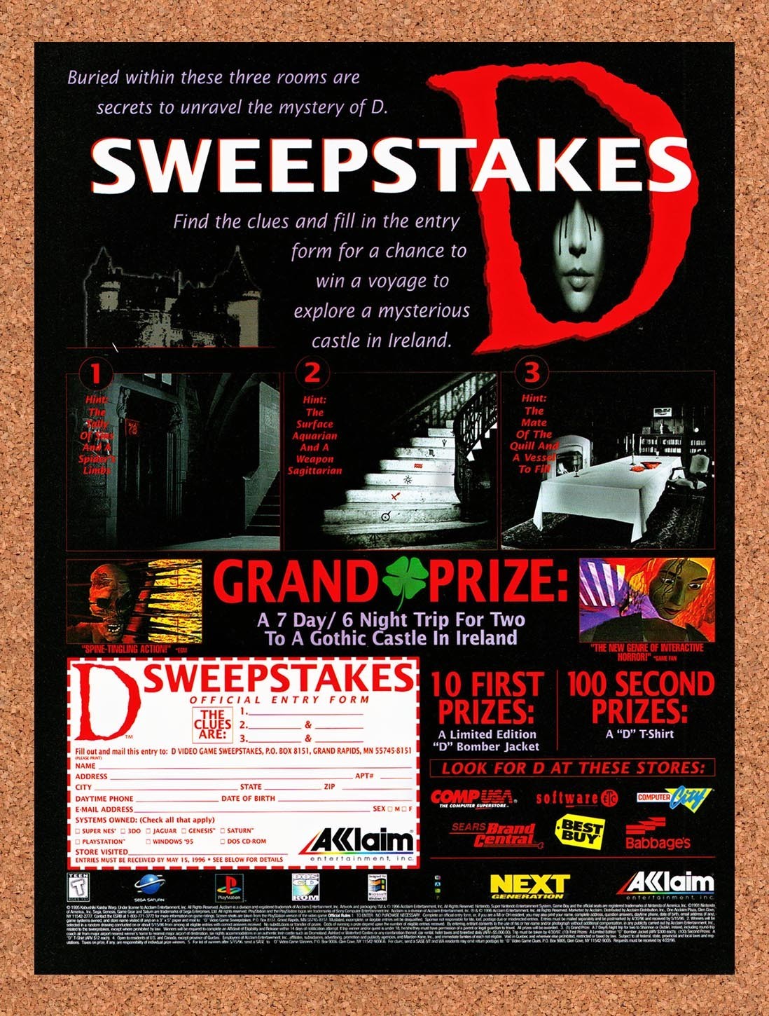 1996 D Sweepstakes Original Advertisement / Retro Promo v5