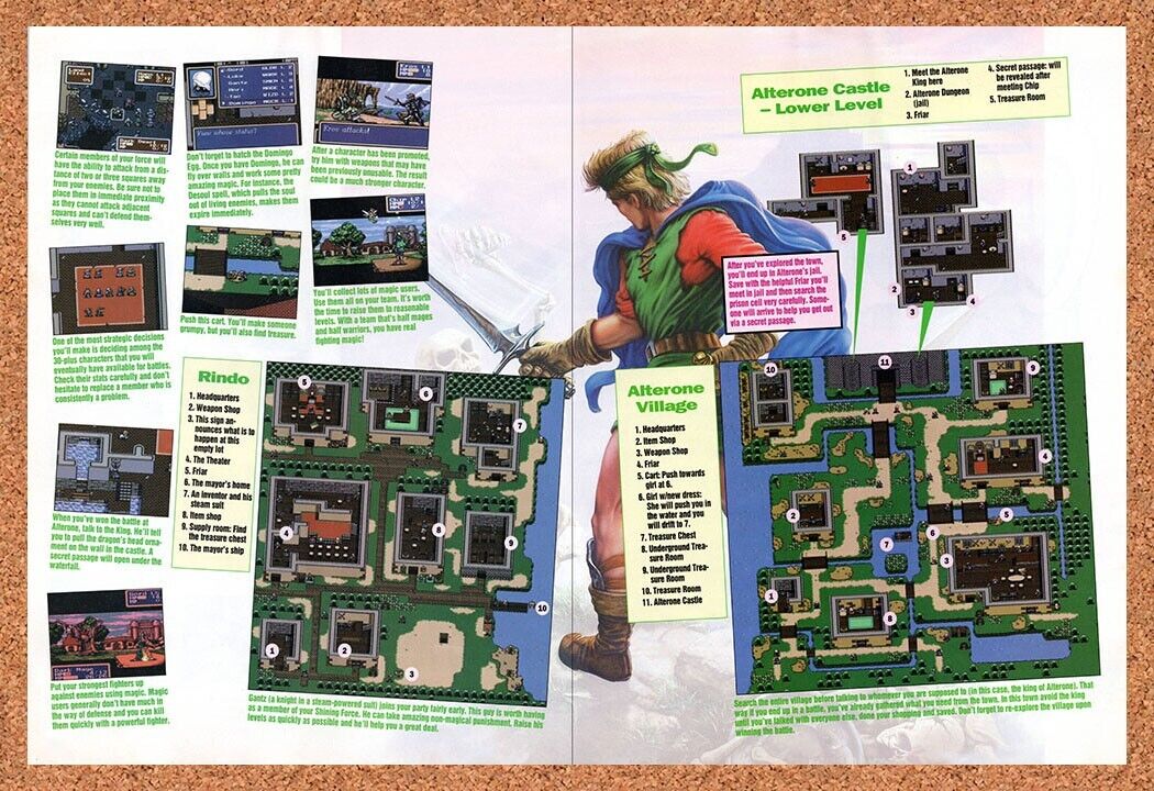 Shining Force 1 Genesis Original 1993 Vintage Ad - Video Game Map Review Promo