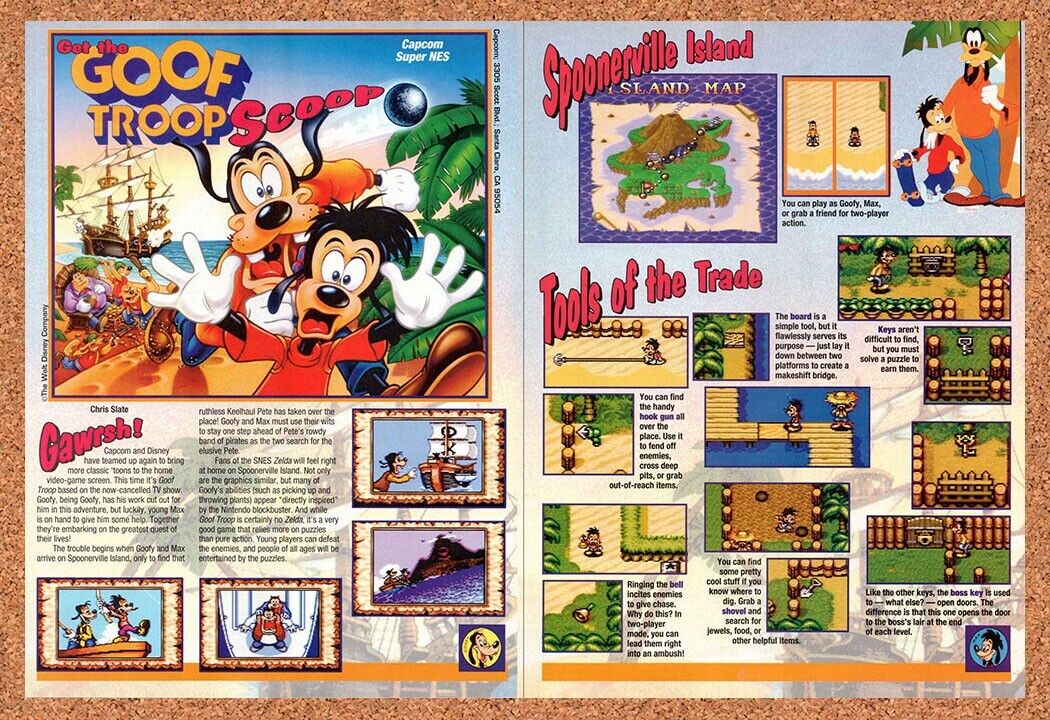 1993 Goof Troop SNES Gawrsh! Review Ad Original Ad / Retro Wall Art v1