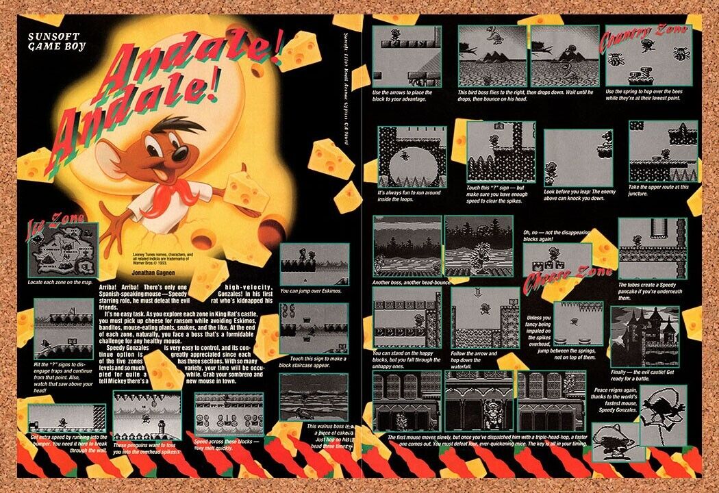 1993 Speedy Gonzales Game Boy Original Advertisement / Retro Wall Art v1
