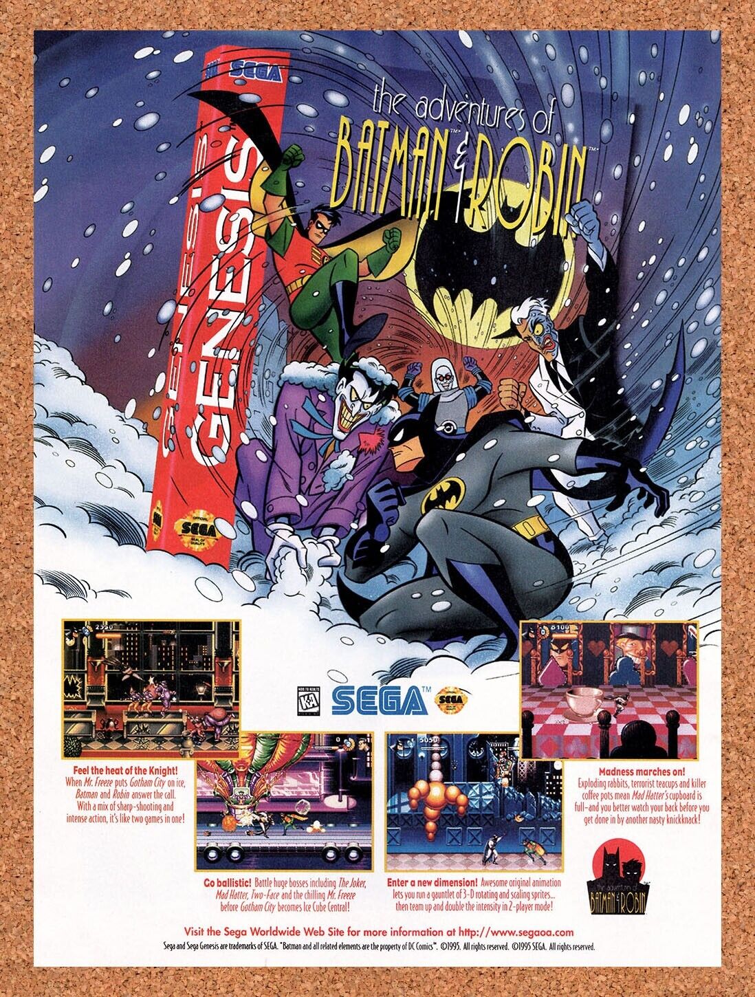 1995 Adventures Of Batman & Robin Genesis Original Ad / Retro Wall Art v1