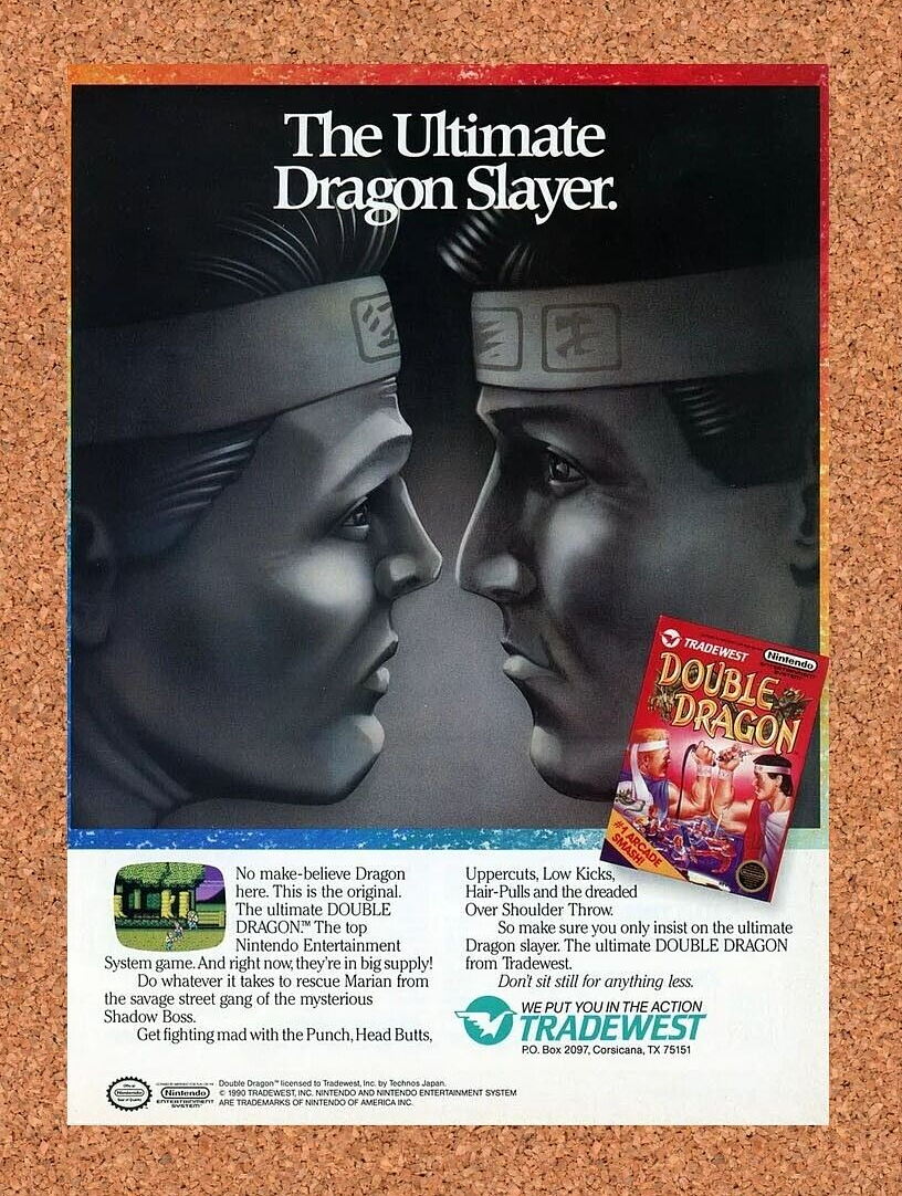 Double Dragon NES Original 1990 Ad Authentic Nintendo Video Game Promo