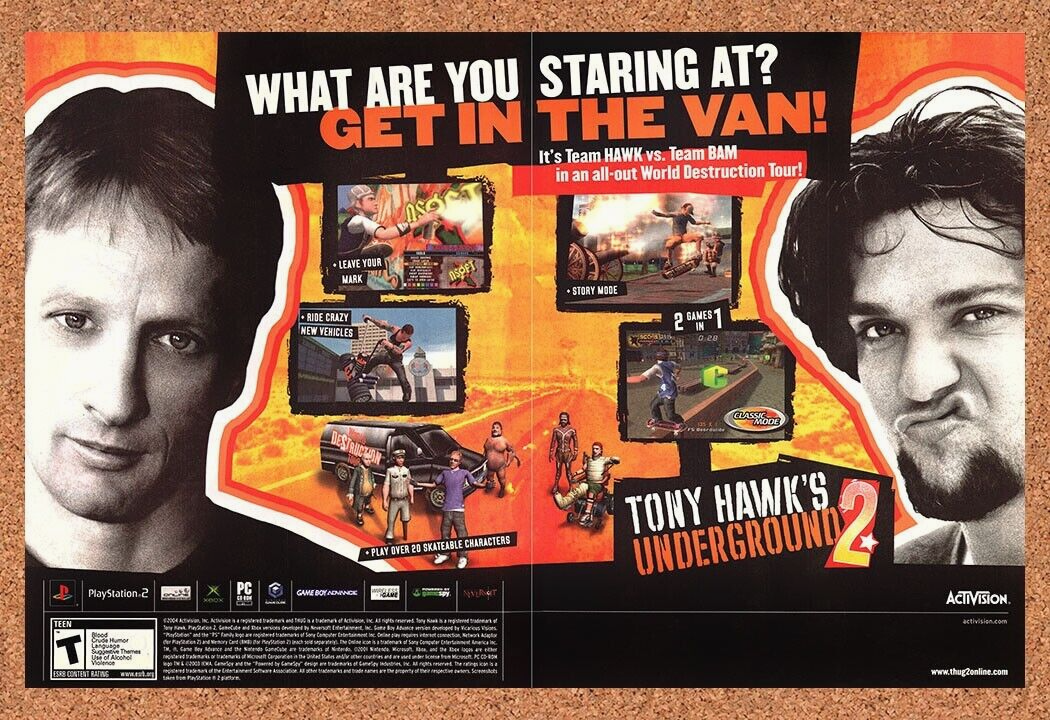 Original 2004 Tony Hawk's Underground 2 PS2 Vintage Ad - Video Game Art Promo