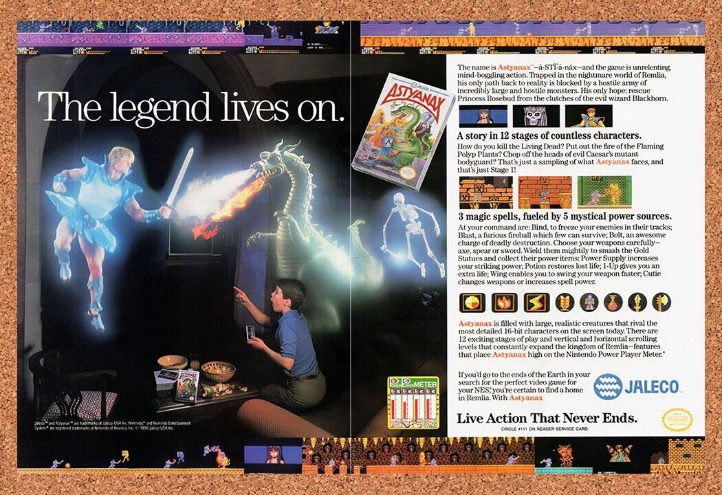 1990 Astyanax NES Original Advertisement / Retro Wall Art v3