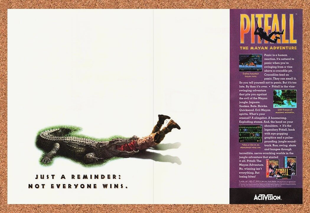 Pitfall Mayan Adventure SNES Original 1994 Ad Authentic Funny Video Game Promo