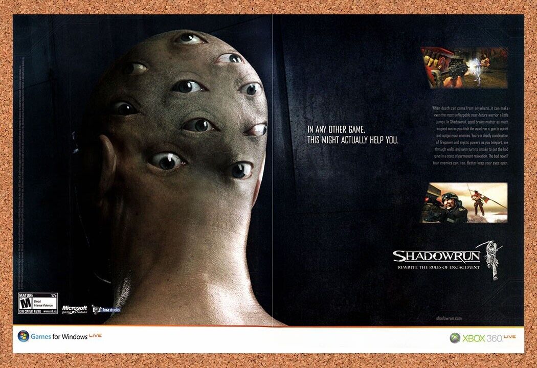Shadowrun Xbox 460 Original 2007 Vintage Ad - Video Game Art Promo