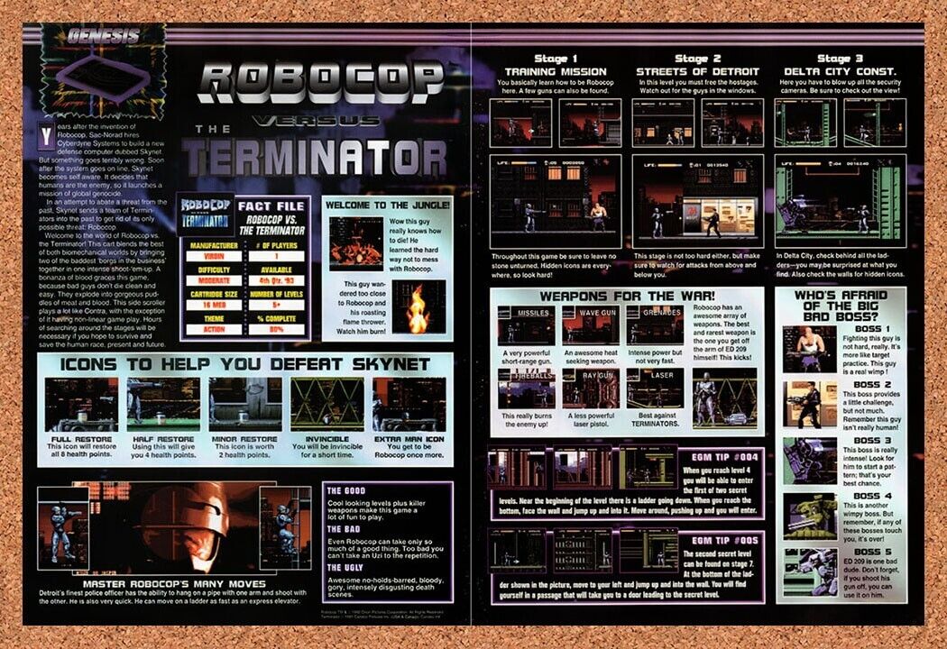 1993 Robocop Vs Terminator Genesis Original Advertisement / Retro Wall Art v3