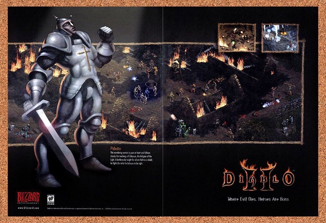 Diablo II PC v4 Original 2002 Ad Authentic Blizzard Paladin Video Game Promo