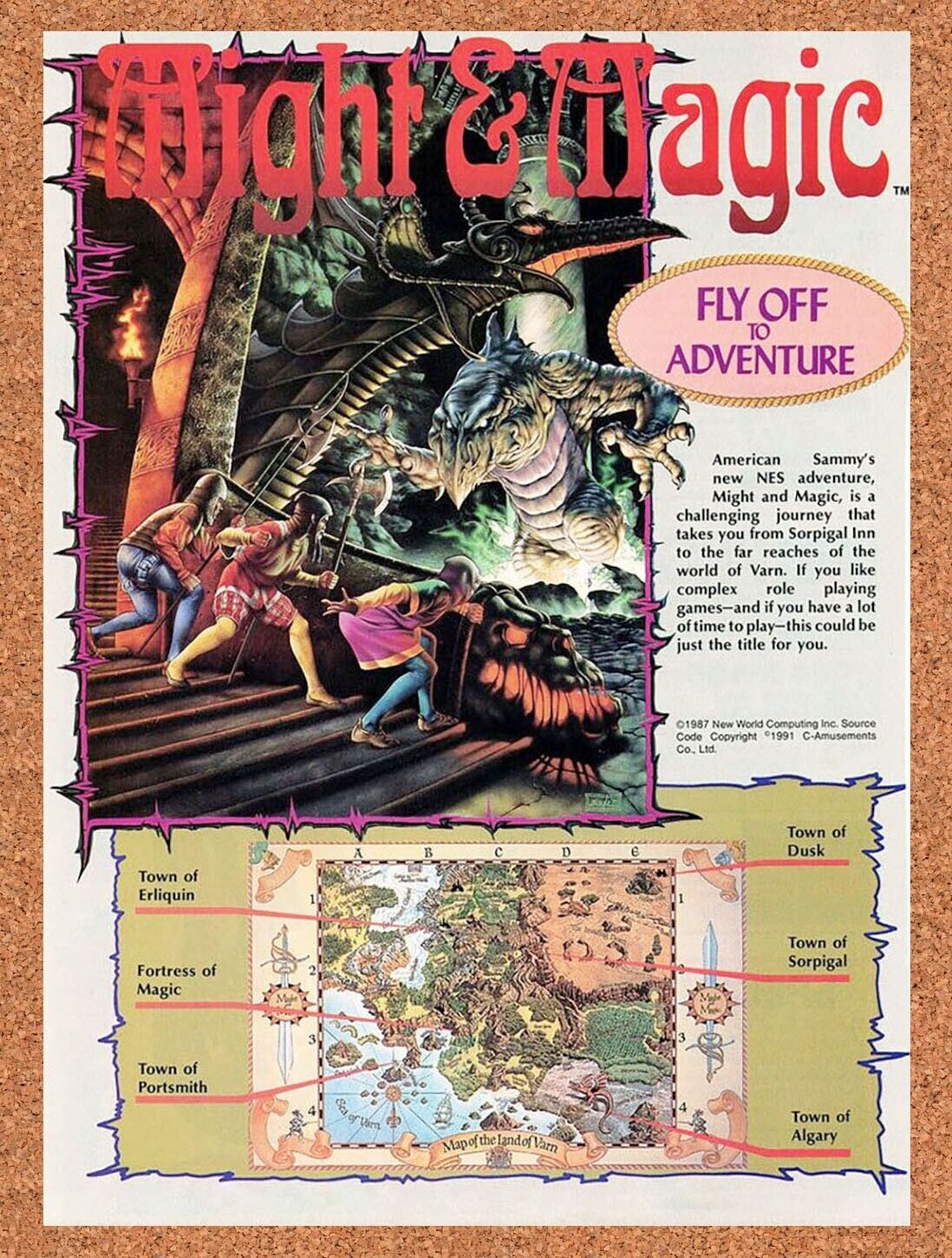 Might And Magic NES Original 1990 Ad Authentic Nintendo Video Game Promo