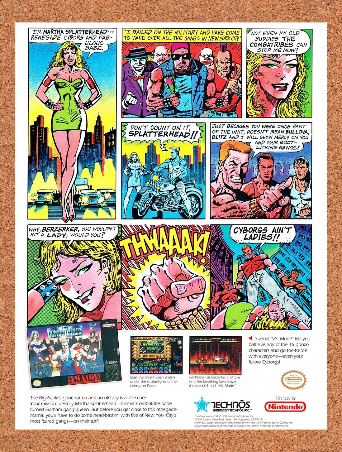 1993 The Combatribes SNES Original Advertisement / Retro Promo v1