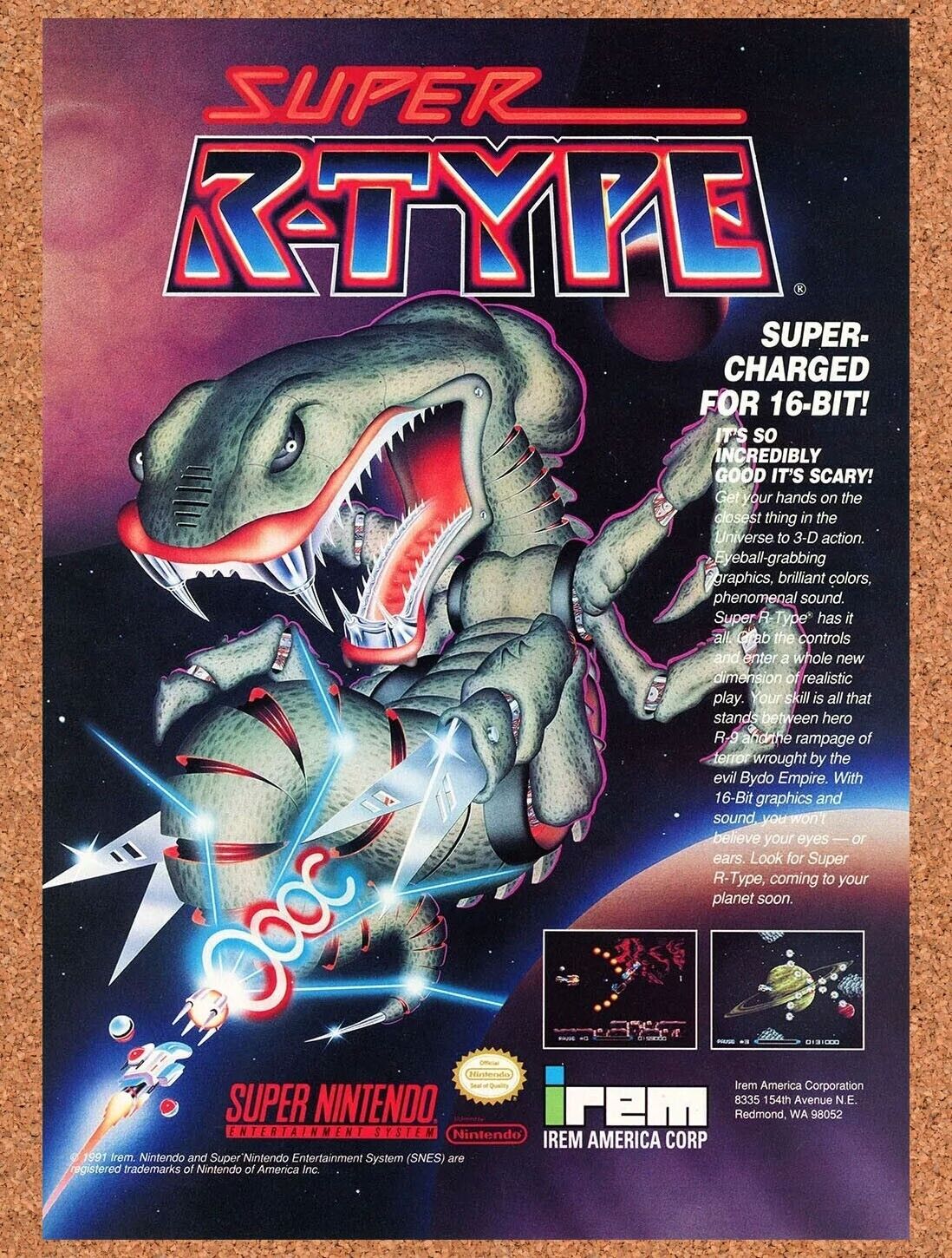 Super R-Type SNES Original 1993 Ad Authentic Nintendo Video Game Promo