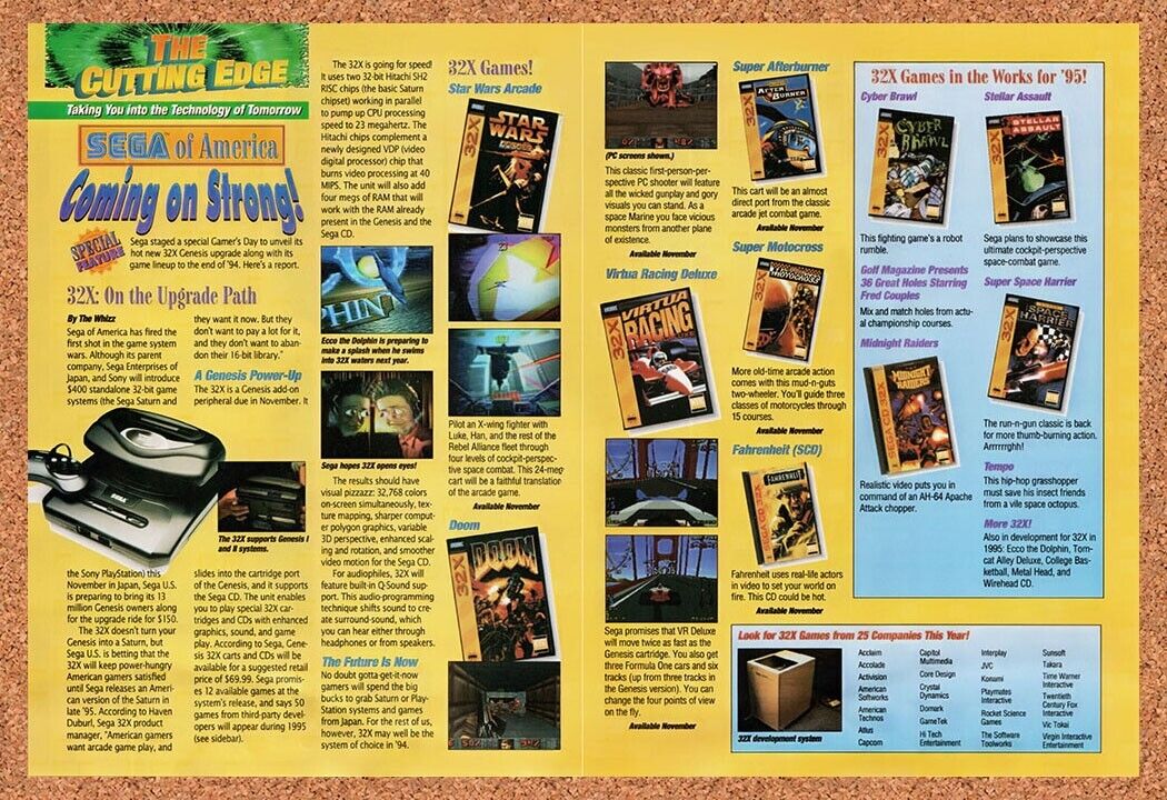 1994 Sega 32x Release Preview Original Advertisement / Retro Wall Art v6