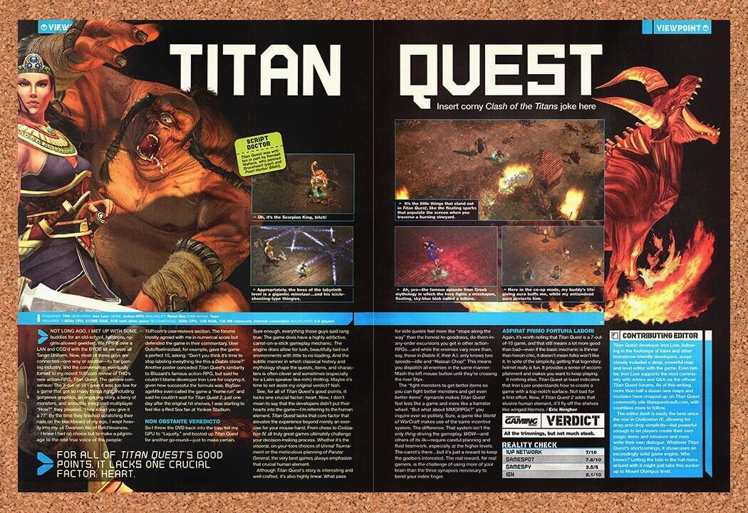 Titan Quest PC Original 2006 Print Ad Authentic Video Game Wall Art Review Promo