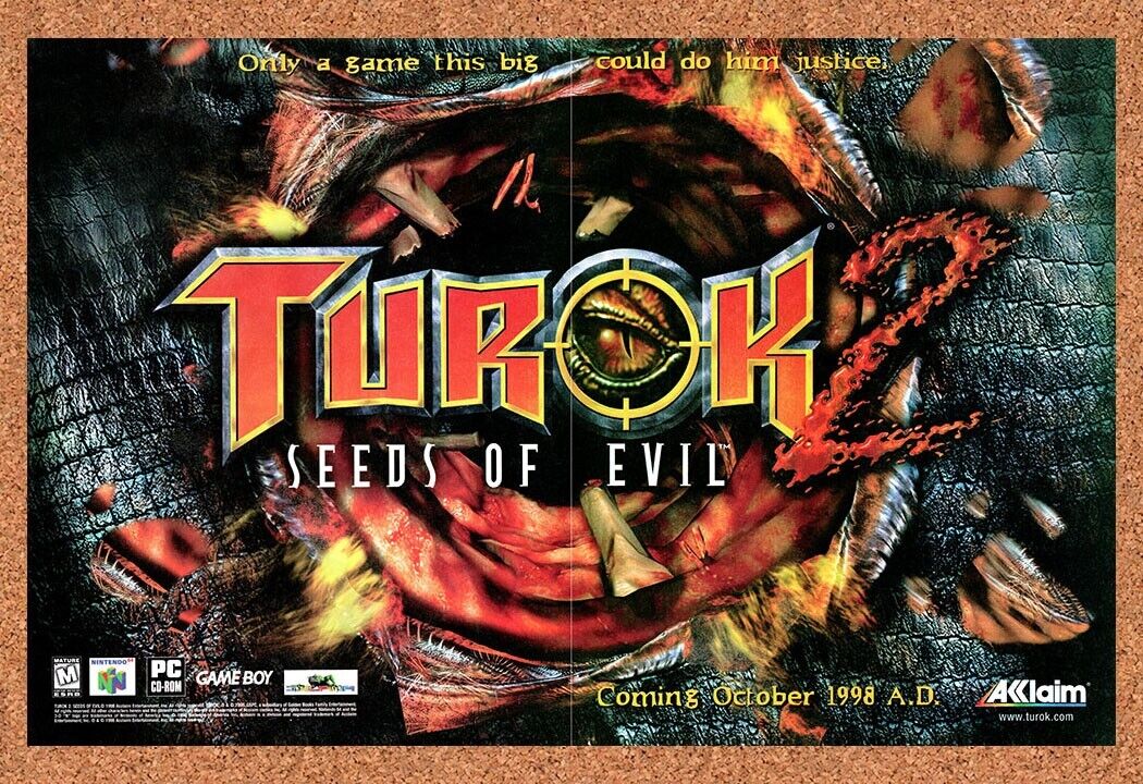 1998 Turok 2 Seeds Of Evil N64 Original Advertisement / Retro Wall Art v1