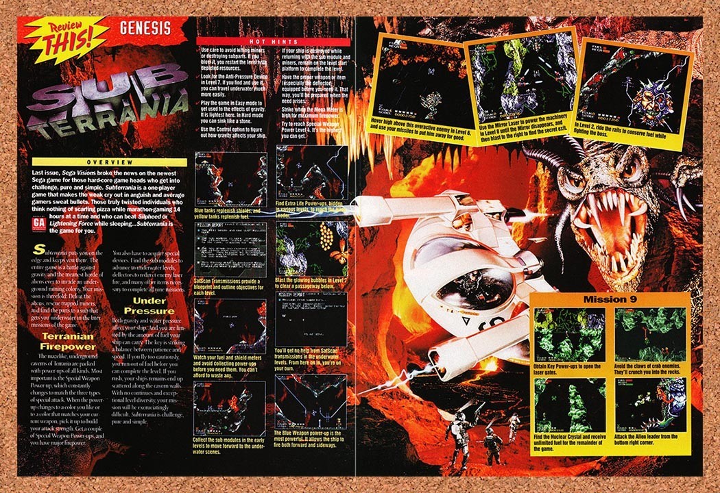 1994 Sub Terrania Genesis Original Advertisement / Retro Promo vr3