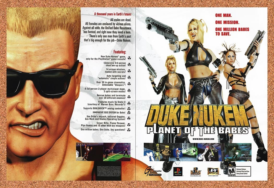 2000 Duke Nukem Planet Of The Babes PS1 Original Advertisement / Retro Promo v3