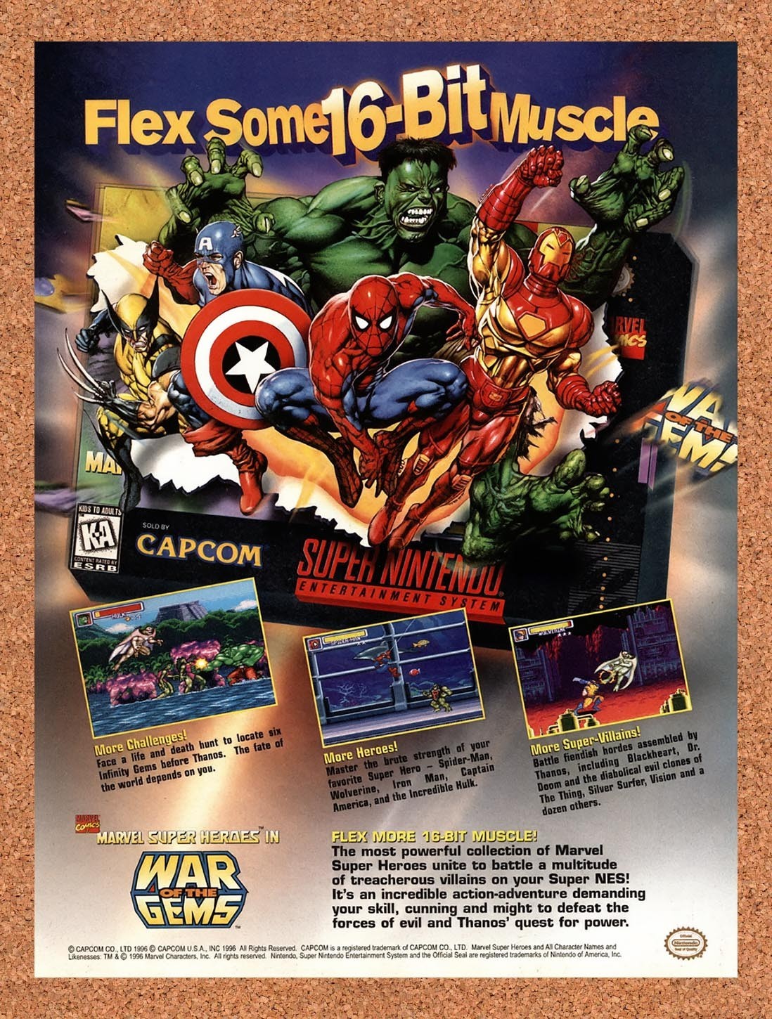 1996 Marvel Super Heroes War Of The Gems SNES Original Advertisement / Promo v1