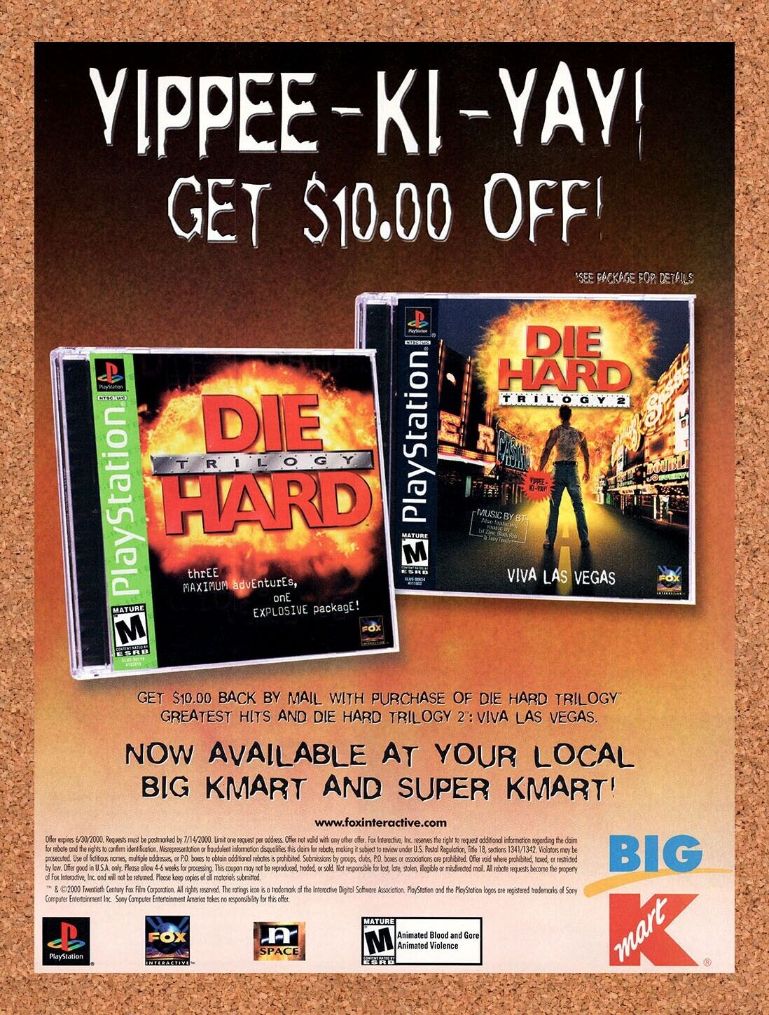 Die Hard Trilogy PS1 Original 2000 Vintage Ad - K-Mart Video Game Rebate Promo