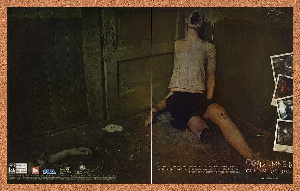 Condemned Criminal Origins Xbox 360 Original 2006 Ad Authentic Game Promo