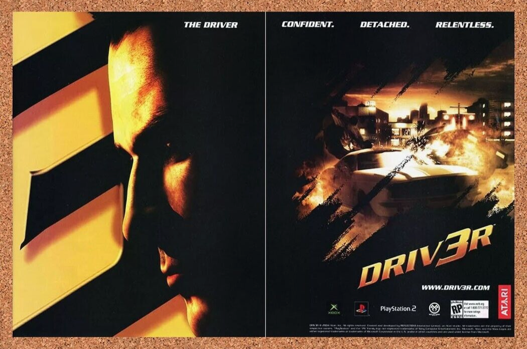 Driver 3 PS2 Driv3r Original 2004 Print Ad Authentic Atari Video Game Promo