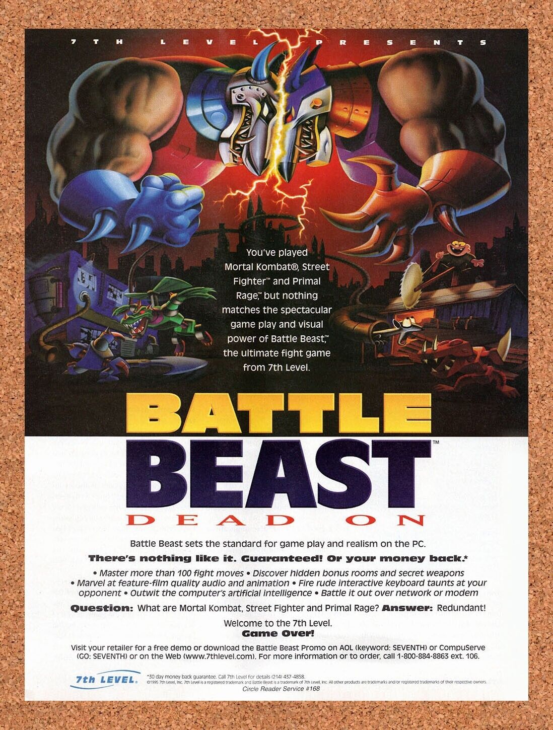 Battle Beast Dead On PC Original 1995 Vintage Ad - Video Game Promo
