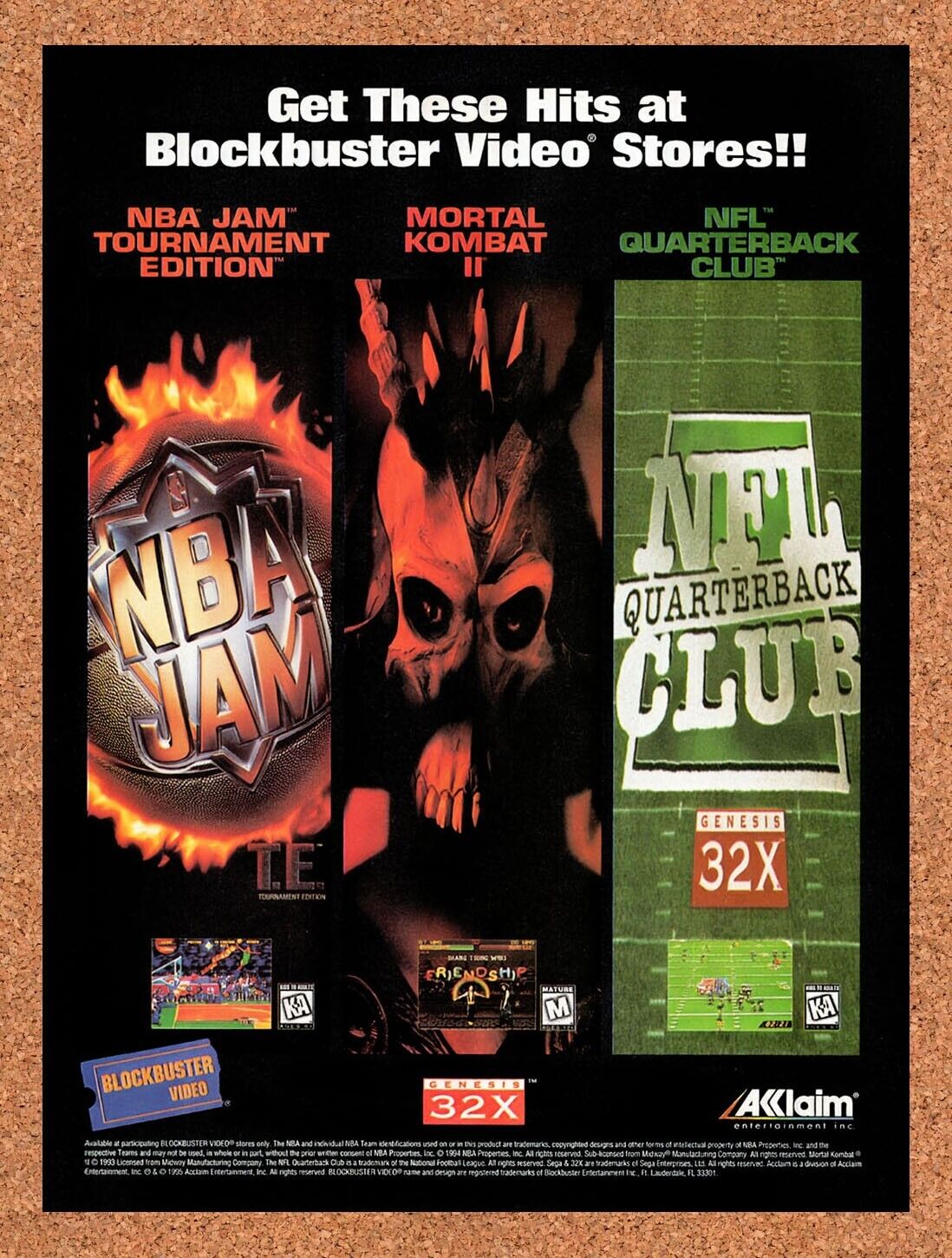 1995 Blockbuster Acclaim Video Game Rentals Original Ad / Retro Wall Art v13