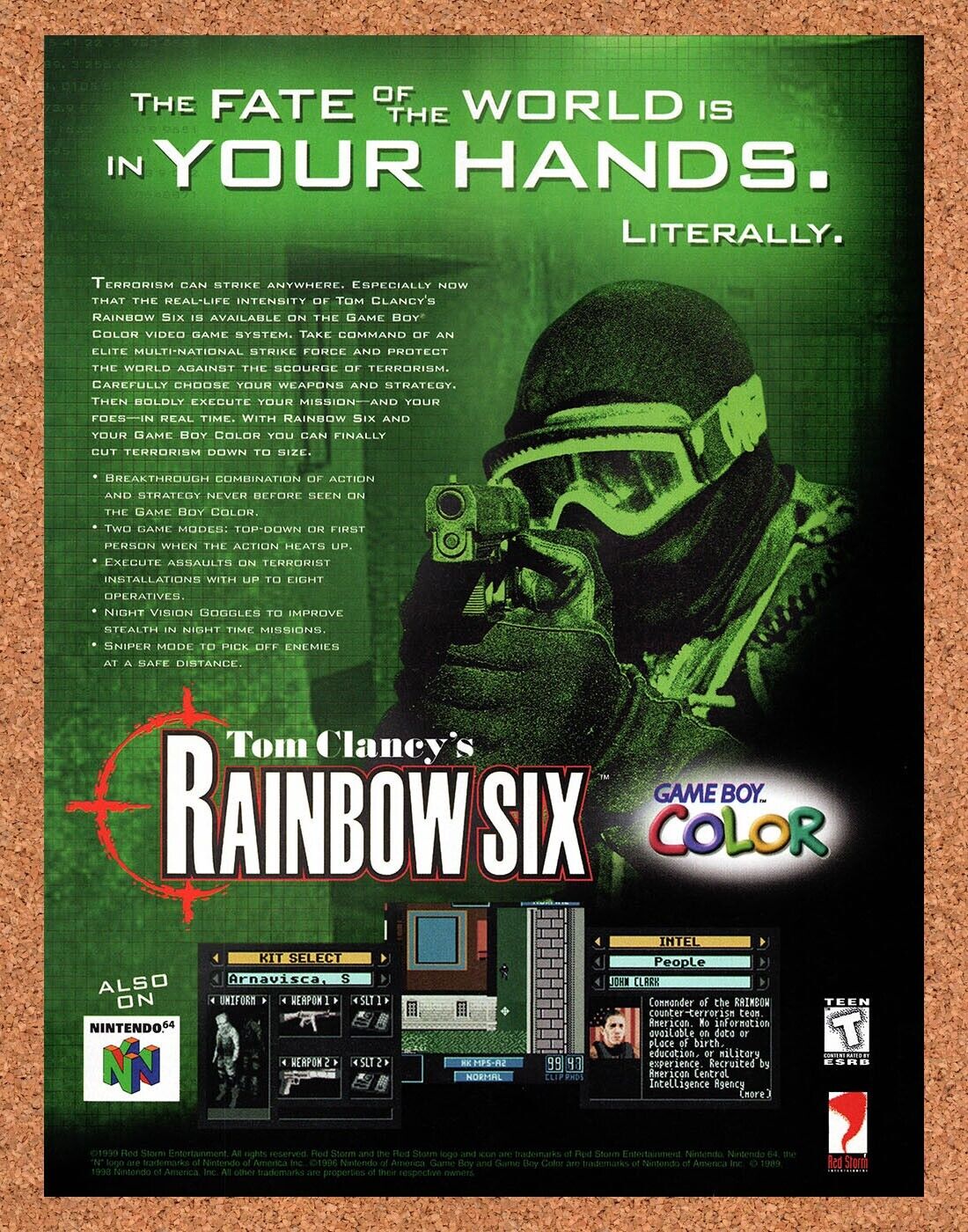 2000 Rainbow Six GBC Original Advertisement / Retro Wall Art v4