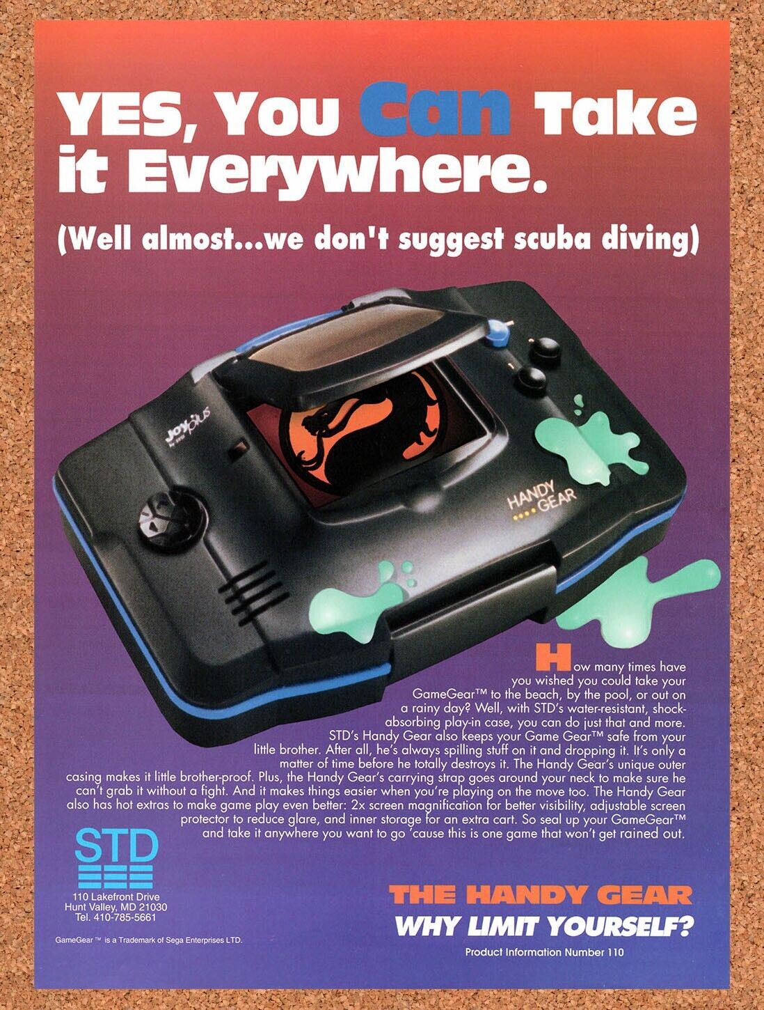 1993 STD Handy Gear Original Advertisement / Retro Wall Art v2