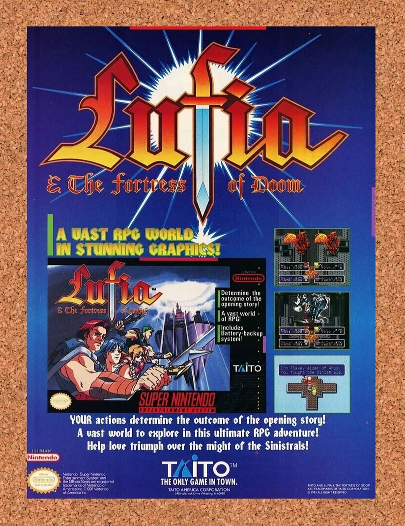 Lufia Fortress of Doom SNES Original 1994 Ad Authentic Nintendo Game Promo v1