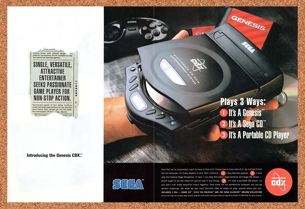 1994 Sega CDX Console Original Advertisement / Retro Wall Art v1