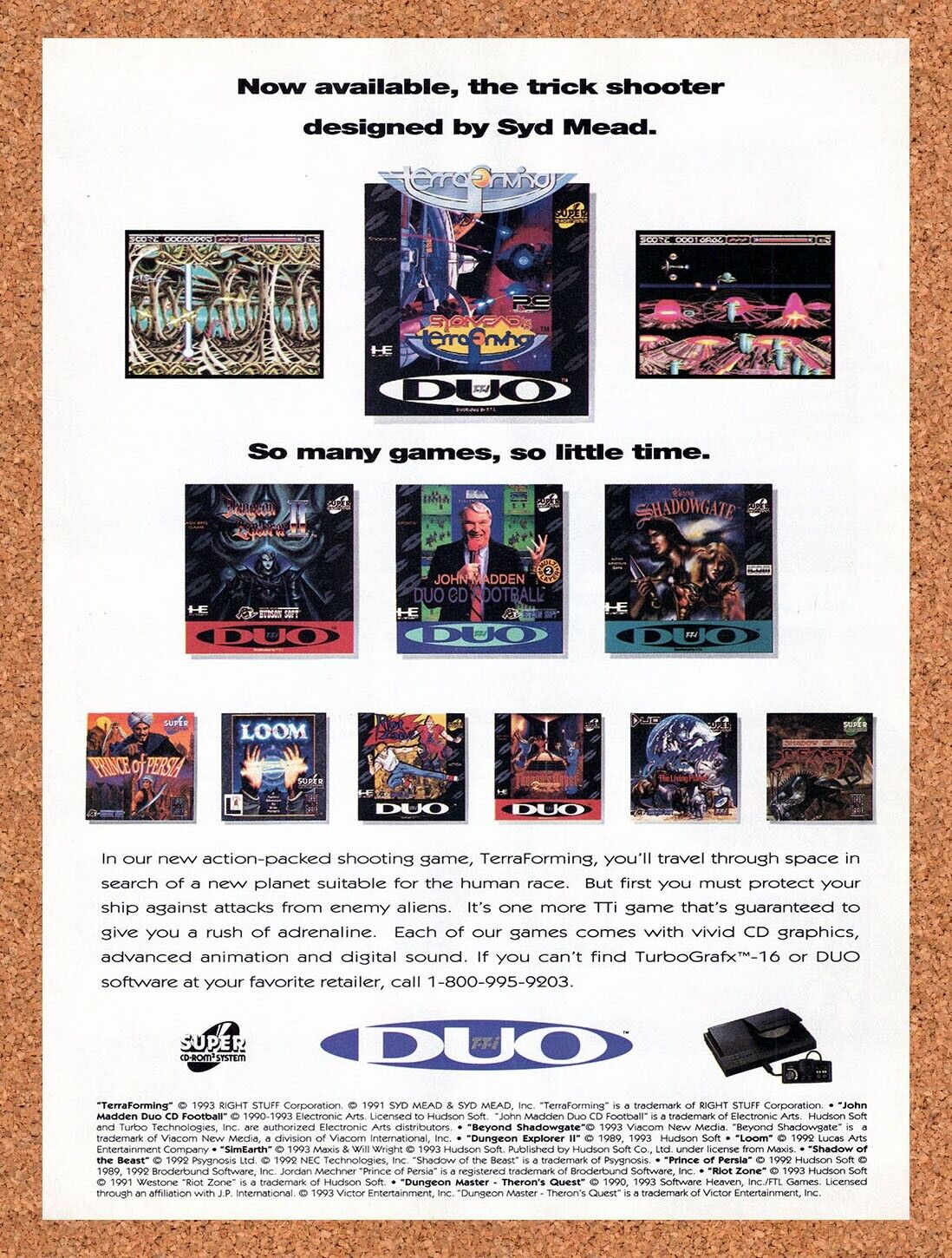 1994 Turbo Duo Games Original Advertisement / Retro Wall Art v1