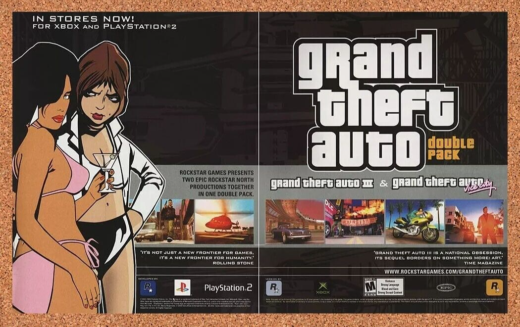 Grand Theft Auto Double Pack PS2 Original 2005 Ad Authentic Video Game Promo