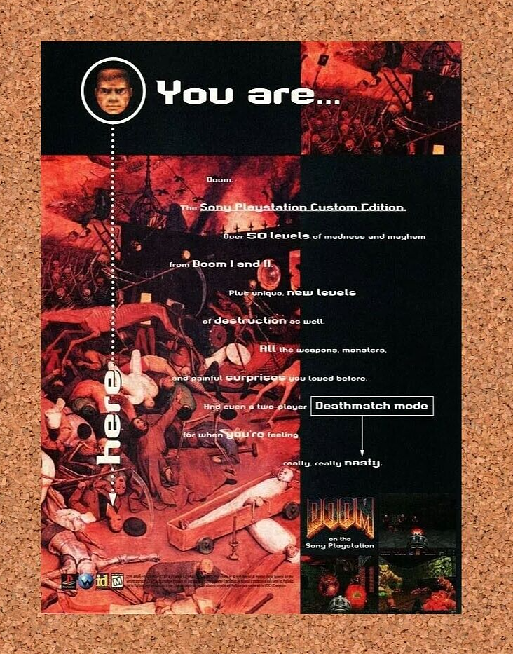 Doom PS1 Original 1996 Ad Authentic PlayStation id Software Video Game Promo
