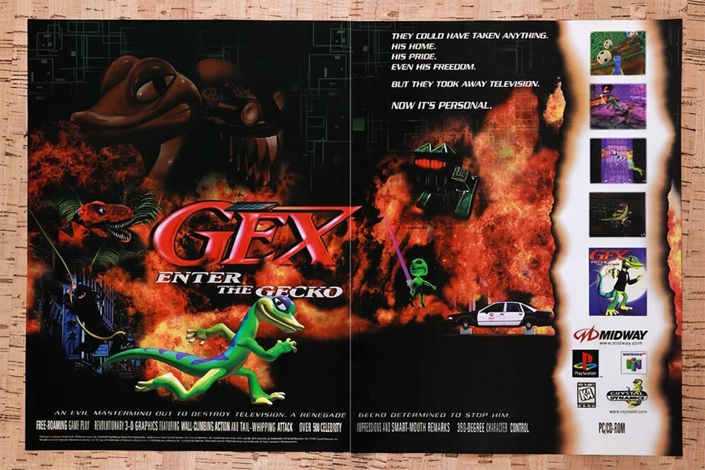 1998 Gex Enter the Gecko N64 Original Advertisement / Retro Wall Art v3
