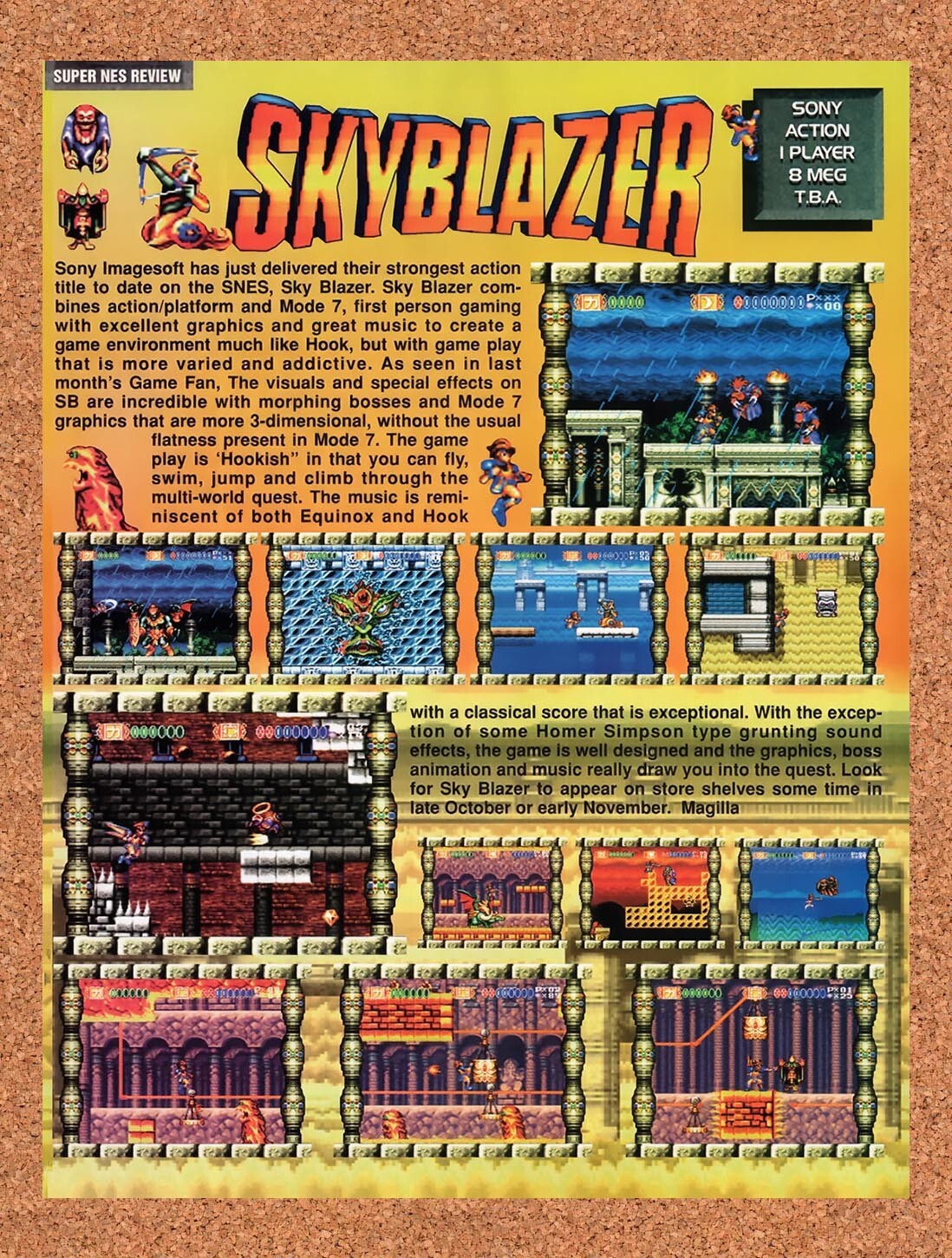 1993 Skyblazer SNES Original Advertisement / Retro Wall Art v1