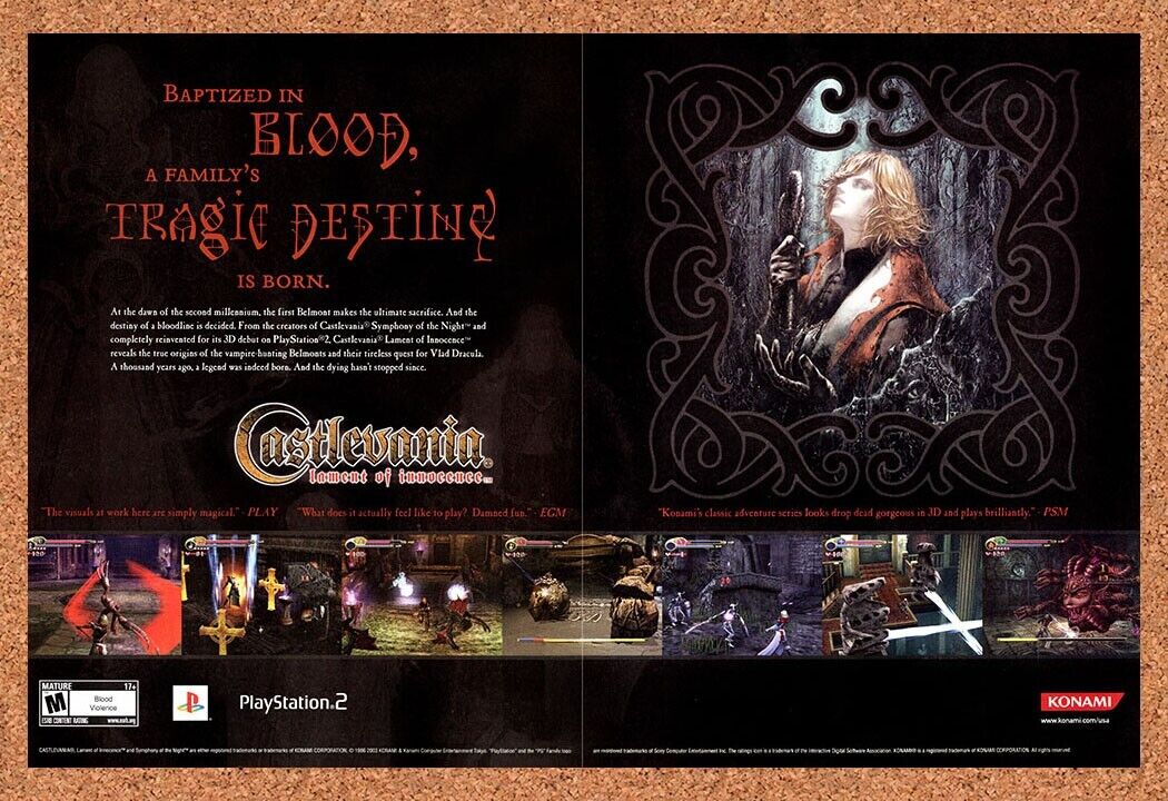 Castlevania Lament Of Innocence PS2 Original 2003 Vintage Ad - Konami Art Promo