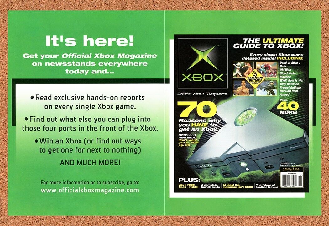2001 Microsoft Xbox Magazine Original Advertisement / Retro Wall Art v4