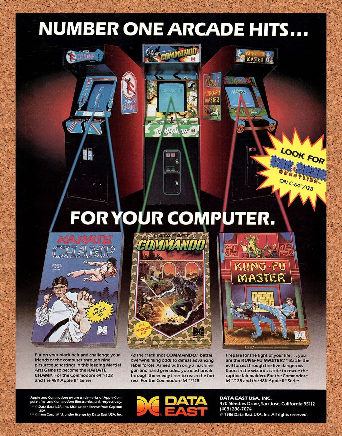 Data East Commodore-64 Arcade Games Original 1986 Vintage Ad - Video Game Promo