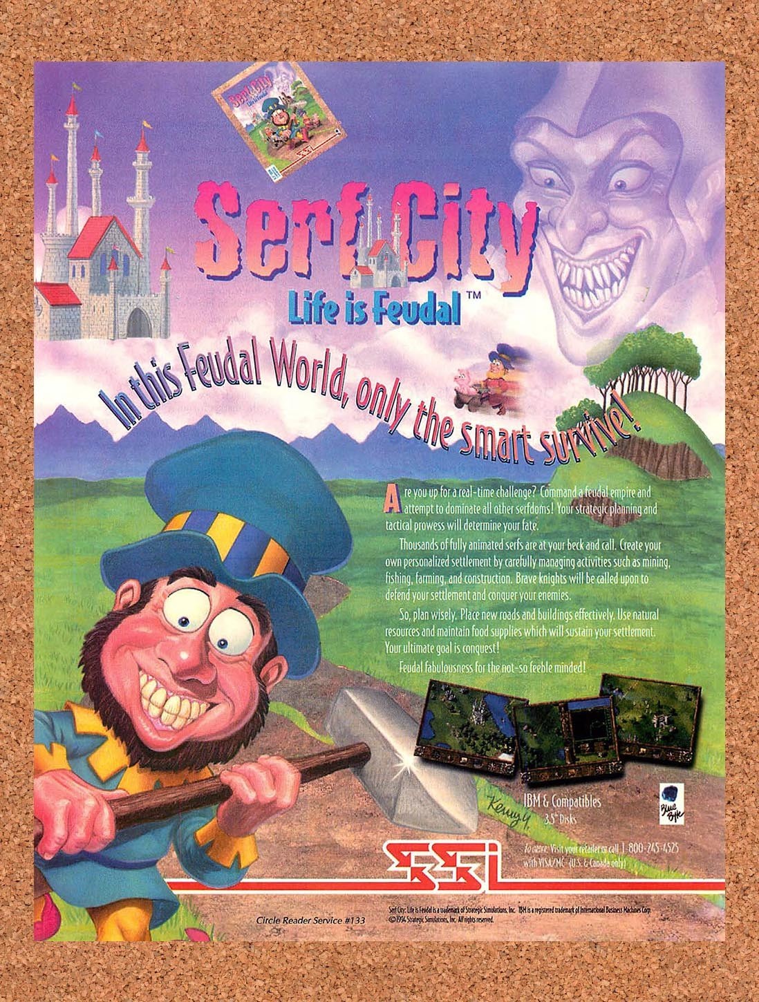 1994 Serf City Life Is Feudal IBM Original Advertisement / Retro Promo v1