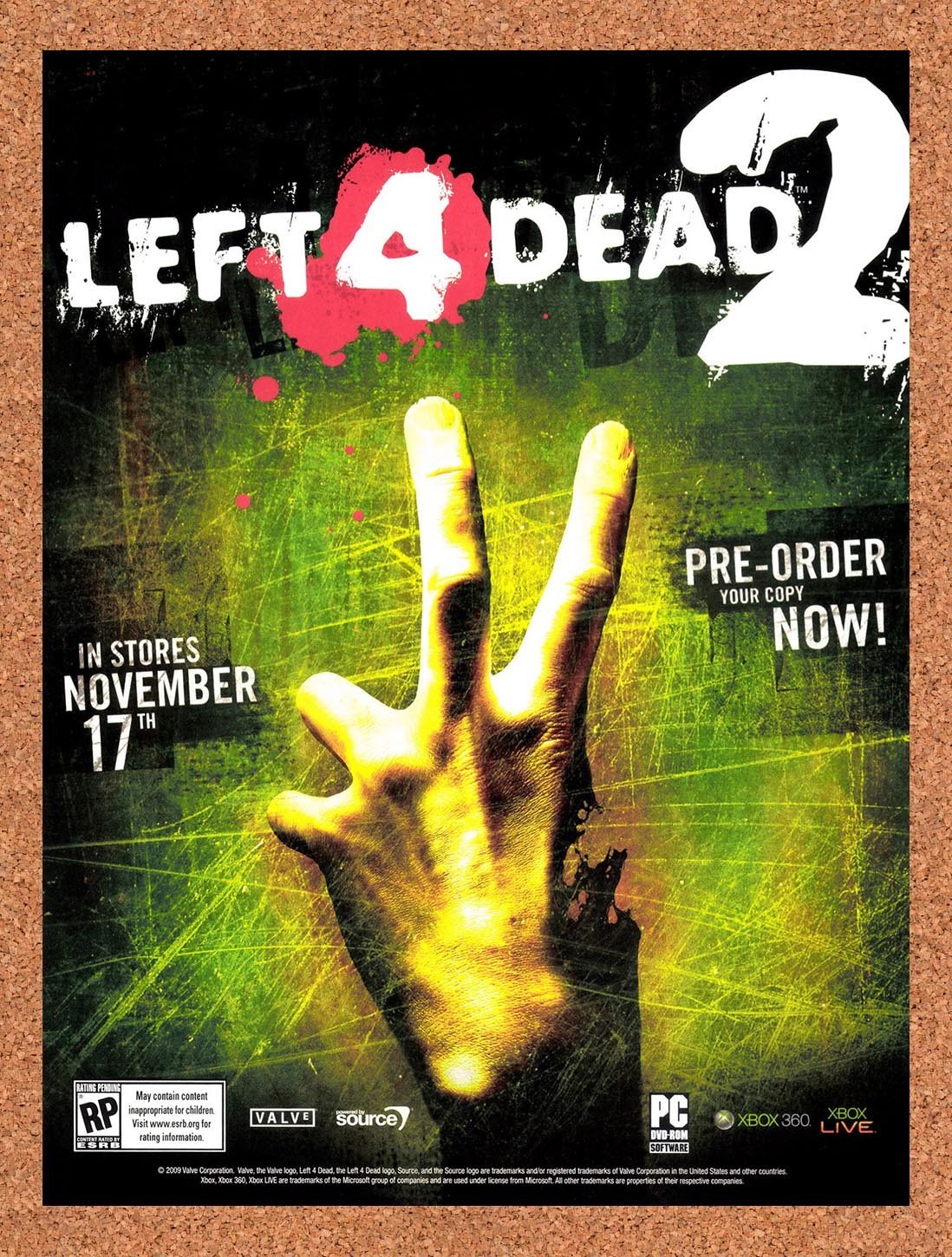 2009 Left 4 Dead 2 Xbox 360 Original Advertisement / Retro Promo v2