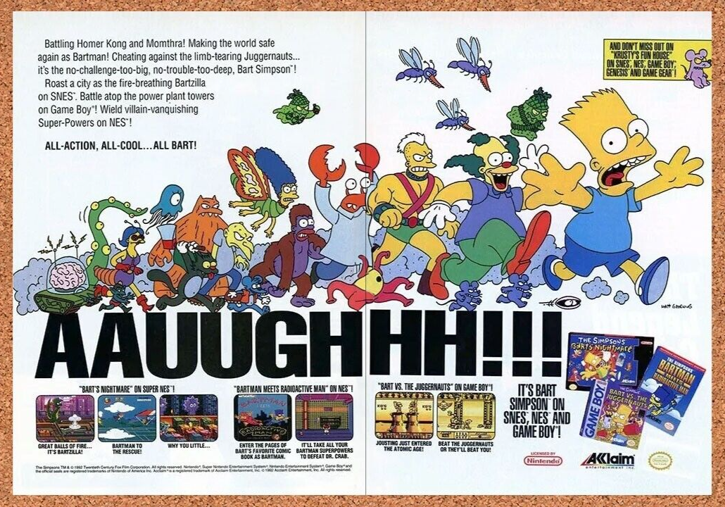 Simpsons Bart NES Original 1993 Ad Authentic Nintendo Video Game Promo