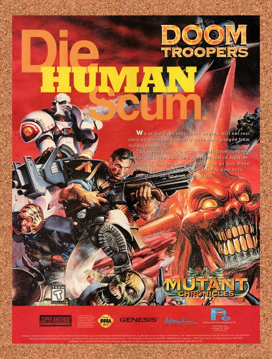 1995 Doom Troopers The Mutant Chronicles Genesis Original Ad / Retro Wall Art v1