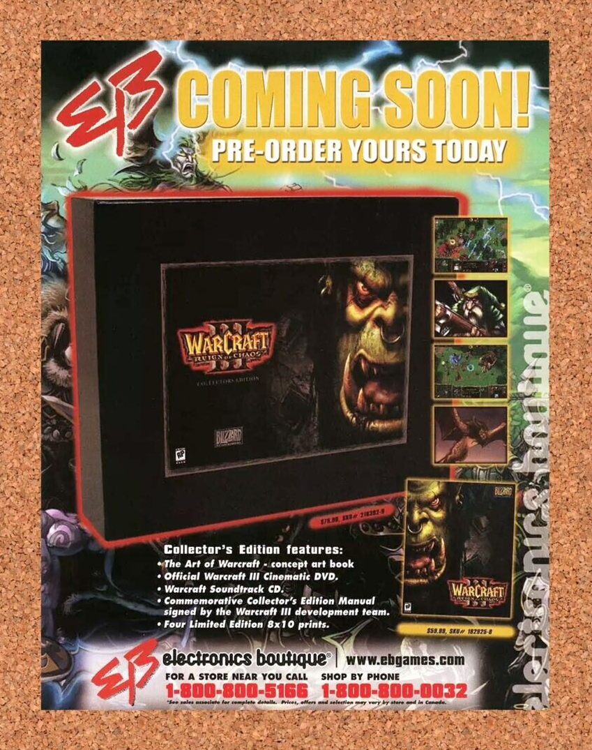 WarCraft 3 III PC Original 2004 Ad Authentic EB Games Blizzard Video Game Promo